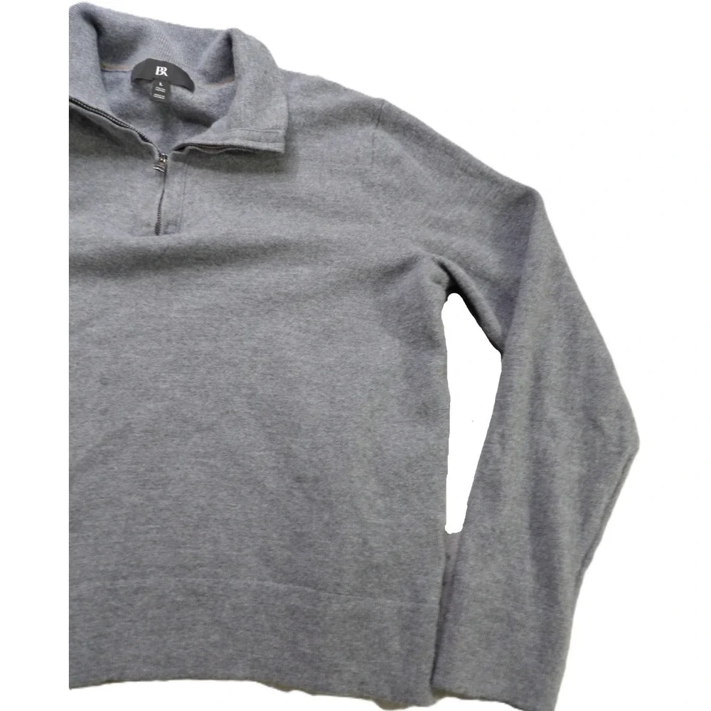 Banana Republic Sweater Men L Gray Italian Merino Wool Mockneck Knit 1/4 Zip Top